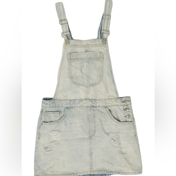 Forever 21 Denim Overall Mini Skirt Bleached M - Picture 4 of 17